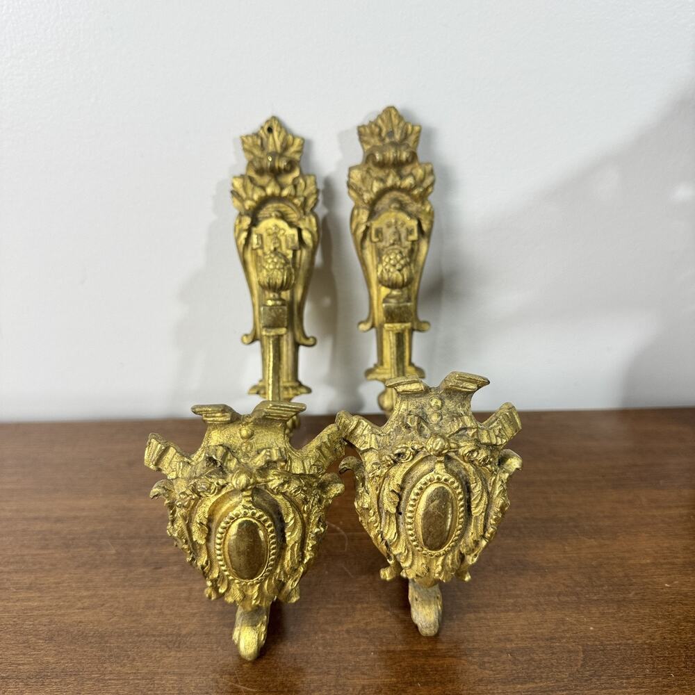 Antique Victorian Eastlake Cast Iron Shelf Brackets Gold Wall Bracket Pair 8"